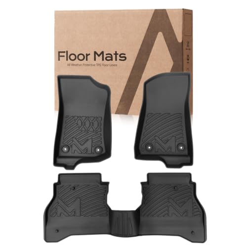 Image of Floor Mats & Floor Liner Custom for 2020-2026 Jeep Gladiator JT, TPE Automotive All Weather Cover Protection Waterproof Black Front & Rear Row Full Set Car Mats, 3PCS