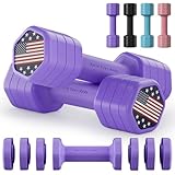 Zempox Adjustable Dumbbell Set of 2, 4 in 1 Hand Weights for Women at Home, 5 lb Weights Dumbbells set of 2, Each 2lb 3lb 4lb 5lb with TPU Soft Rubber Handle for Home Gym Exercise Training, Purple