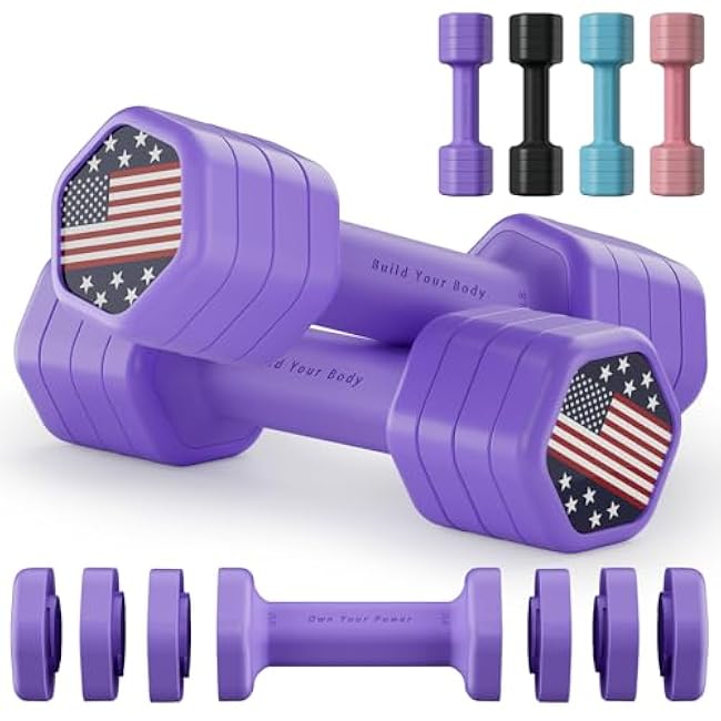 Zempox Adjustable Dumbbell Set of 2, 4 in 1 Hand Weights for Women at Home, 5 lb Weights Dumbbells set of 2, Each 2lb 3lb 4lb 5lb with TPU Soft Rubber Handle for Home Gym Exercise Training