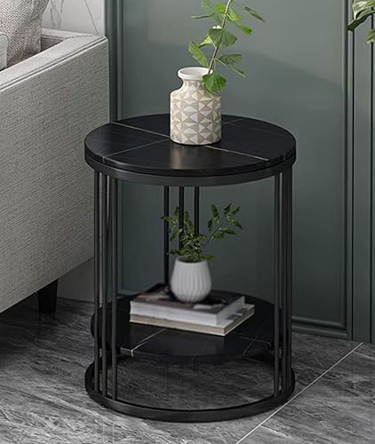 Image of Living Room Bedside Round Table Corner End Table Metal Nightstand or Mid-Century Modern Coffee Table with a Circle Accent for Compact Areas (Black)