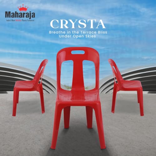 Image of MAHARAJA 100% Virgin Plastic Chair | Stackable | Armless | for Home, Garden, Restaurants and Office (Red, Pack of 4)