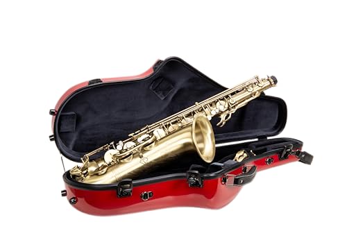 Crossrock Fiberglass Tenor Saxophone Case | Glossy Red Finish | Reinforced Shell, Upgraded Interior...