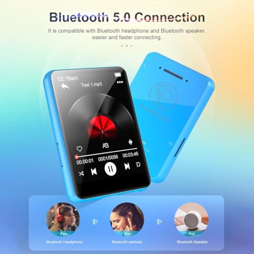 Image of AUDIOCULAR M31 32GB Portable Mp3 Music Player with Bluetooth, 2.4 inch LCD Touch Screen, Video Playback, Built-in Speaker, Voice Recording Function Mini HiFi Lossless Digital Audio Player (32GB - Blue)