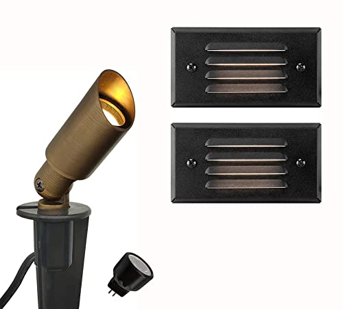 Gkoled 2-Pack Low Voltage Horizontal Louver Deck Lights With Mini Size Brass Landscape Spotlight #TOP25