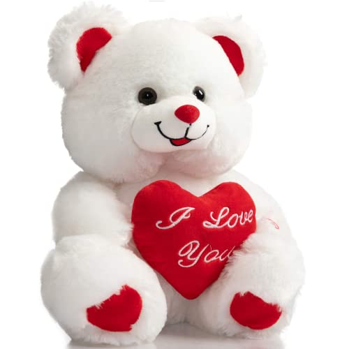 BEJOY Teddy Bear with Heart Plush Bear That Says I Love You and Blushes LED Stuffed Toys for Girlfriend and Kids Valentine's Day 13 inch White - Image 3