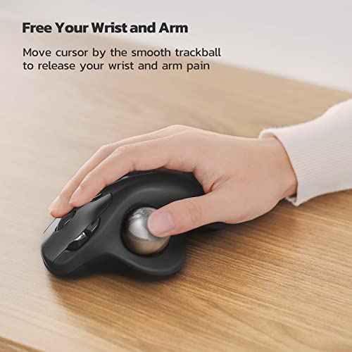 Image of Nulea M501 Wireless Trackball Mouse, Rechargeable Ergonomic, Easy Thumb Control, Precise & Smooth Tracking, 3 Device Connection (Bluetooth or USB Receiver), Compatible for PC, Laptop, Mac, Windows.