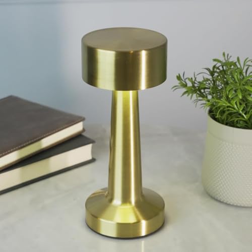 Image of Golden Round LED Table Lamp 3 Color Modes Warm Cool Natural Light, Dimmable Brightness, 1200mAh Rechargeable Battery, Portable Night Light for Bedroom Bedside Desk Home Decor Use -Touch Control