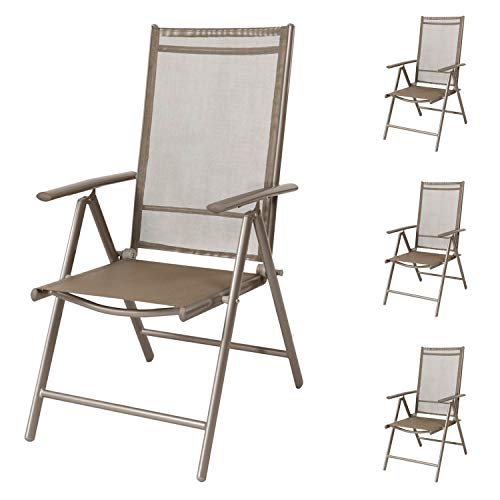 FineHome Set of 4 Garden Chairs High-Backed High-Back Champagne 7 Adjustable Foldable Folding Chairs Weatherproof Aluminium