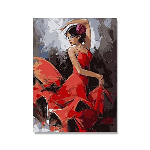 XCPORA Cartel de Bailarina de Flamenco Spanish Lady Wall Art Flamenco Dancer Prints Flamenco Dancer Canvas Painting Home Wall Decor Picture 50x70cmx1 Sin Marco