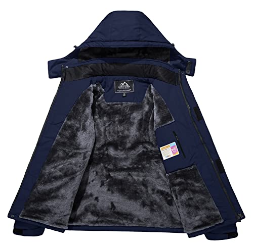 KEFITEVD Warm Übergangsjacke für Damen Winter Dicke Polyester Stehkragen Winterjacke mit Hook Loop Bündchen Thermojacke für Winterradfahren Allwetterjacke Dunkelblau L