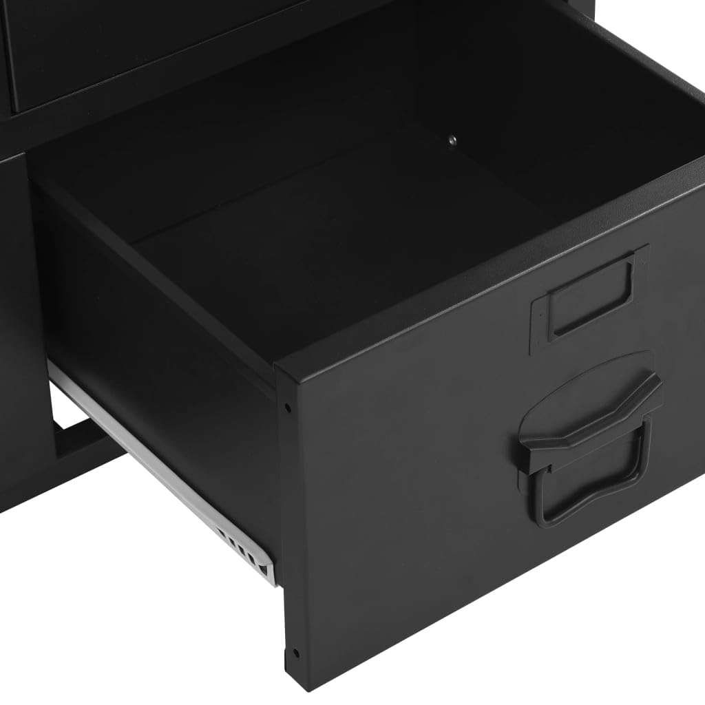 vidaXL Armario Oficina Indutrial Puertas Malla Mueble de Despacho Archivador Cajones Compartimentos Almacenamiento Organizador Acero Negro
