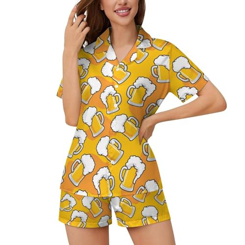Dujiea Women Pajamas Sets Short Sleeve Sleepwear, Soft Satin Button Down Lounge Wear Set 2 Piece Pjs Shorts Set XS-2XL2