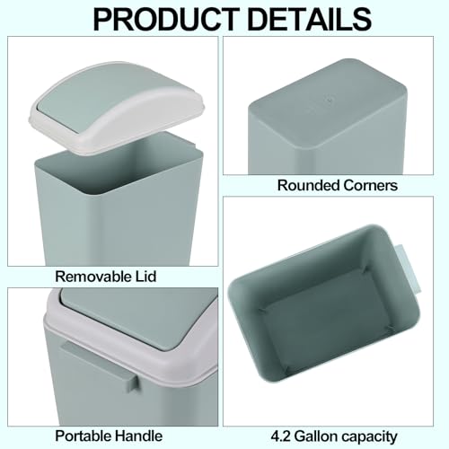 Caneca de basura plástica compacta 15 L con tapa basculante verde miniatura 3