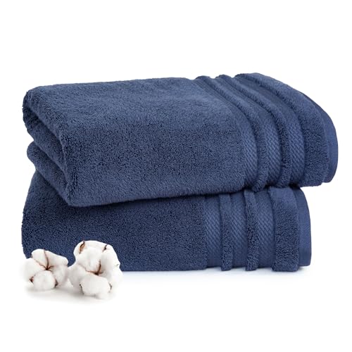 Image of MYTRIDENT Towels for Bath Large Size | Finesse Collection, 2 Piece Bath Towels | 75 cm x 150 cm | 625 GSM, Zero-Twist, Luxuriously Soft, 100% Cotton - Navy