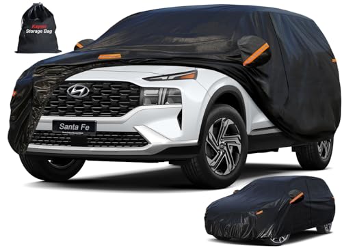 Image of Kayme 7 Layers SUV Car Cover Custom Fit for Hyundai Santa Fe (2006-2025) Waterproof All Weather for Automobiles, Outdoor Full Cover Rain Sun UV Protection.Black