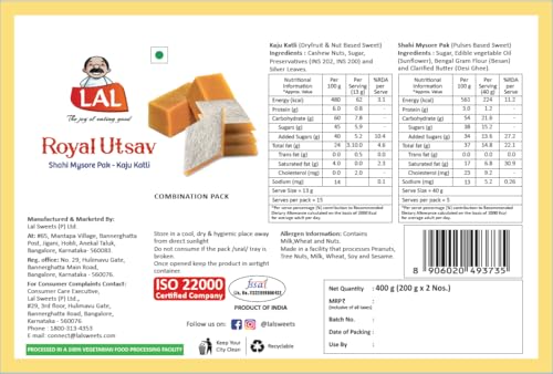 Image of Lal Sweets Royal Utsav 400g || Mysore Pak || Kaju Katli || Diwali Gift Box || Sweets Gift || Gift Hampers