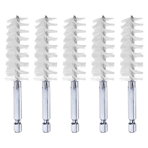 HARFINGTON 5Pcs Nylon Bore Brush 19mm Dia 4" Long Cleaning Twisted Wire Brush with Handle 1/4" Hex Shank for Tubes, Ports, Bearings