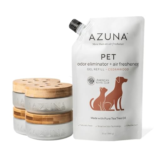 Azuna Pet Odor Eliminator for Strong Odor | 4 Room Kit Includes (4) Empty Luxe Glass Jar & 24oz Gel...