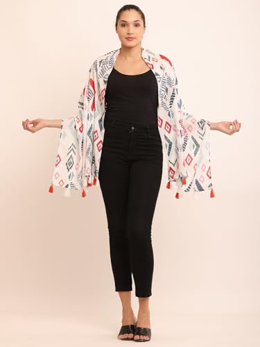 Image of floral printed cotton stoles /scarf /scarves for women, pure soft cotton for summer (Size-28inch x 72inch)