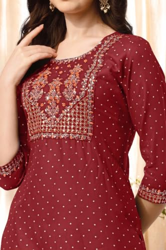 Image of MIRCHI FASHION Women's Straight Fit Rayon Sequins Embroidered and Polka Dots Printed Kurti Only