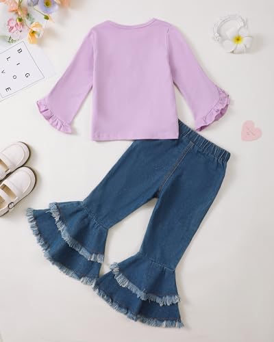 Image of Little Girls Clothes Kids Fall Winter Outfits Pant Set for Girl Age 4-8 | Girls Fall Winter Clothes, 2 Peices, Long Sleeve Shirt, Cute Clothing, Gifts, Family Photos, School, Christmas, Cotton Blend