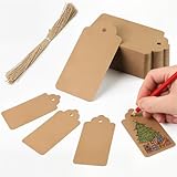 HAKACC Braune Geschenkanhänger, 100 Stück 10 x 5 cm Kraftpapier-Geschenkanhänger mit Schnur für Weihnachtsdekorationen