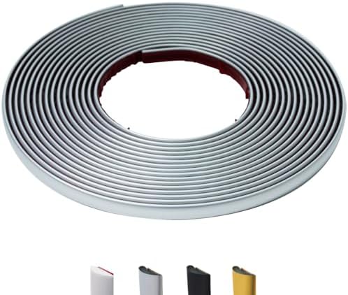 JSIWOTH Matte Silver Vinyl D-Shape Baseboard Trim, 52.5 Ft Flexible Peel and Stick Trim Molding for Walls, Edges & Borders, Window & Door Frames, Backsplash, Commercial Grade