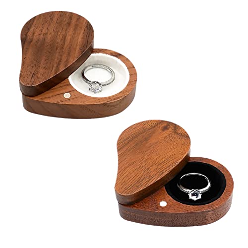 2 Boîtes à bague de fiançaille, Boîte à bague mariage en bois Sapin naturel - Boîte à bijoux - Cadeau pour femme en forme de cœur Cover
