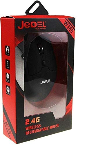 Top-down view of the Jedel W380 wireless mouse, showing its ergonomic design and button layout.