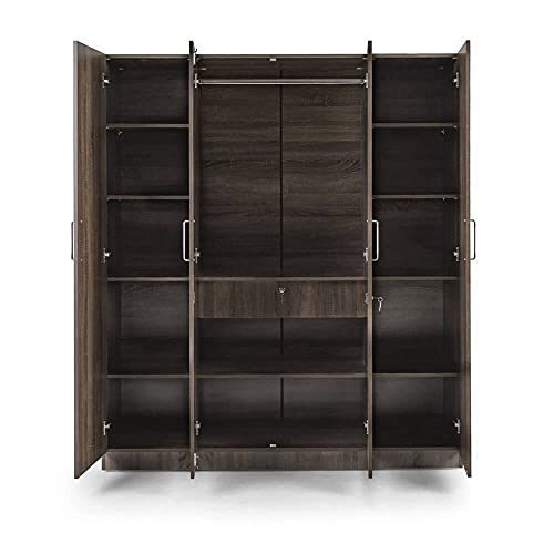 Image of Wakefit Wardrobe | 1 Year Warranty | Engineered Wood Almirah, Cupboard for Clothes Storage | 4 Door, Mirror, 1 Drawer, 1 Hanging Space | Gingham - Napa Oak