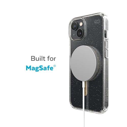 Image of Speck Clear iPhone 14 Plus Case - Drop Protection, Scratch Resistant, Built for MagSafe Slim Phone Case for 6.7 Inch iPhones 14 Plus - Anti-Yellowing - Presidio Perfect Glitter - Clear /Gold Glitter