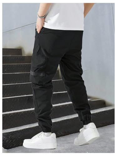 OYOANGLE Men's Drawstring Waist Jogger Cargo Pants Casual Pockets Trousers Streetwear2