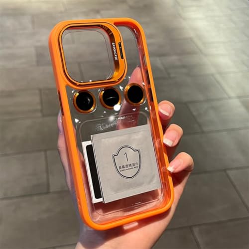 Coque antichoc iPhone 15 Plus silicone transparent et protection caméra en aluminium orange