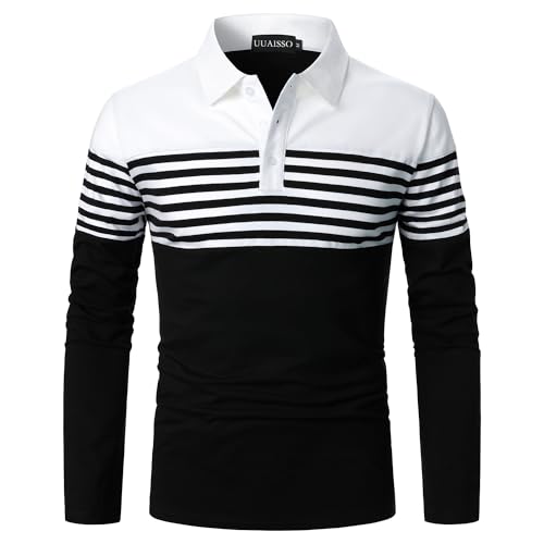 Polo a manches longues de golf coupe ajustee en pur coton rayure de qualite superieure