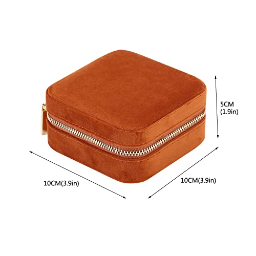 Image of Plush Velvet Travel Jewelry Case Organizer, Small Portable Display Storage Box For Rings, Earrings, Necklaces, Gift for Mother Mom, Girl, Daughter, Sisters, Bridesmaids, Mother's Day Gift (Caramel)