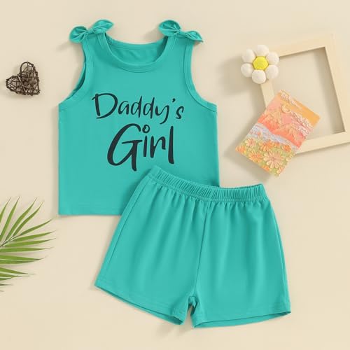 Image of Toddler Little Girl Clothes Summer Sleeveless Daddys Girl Letter Tank Tops Shorts Set 2Pcs Kids Casual Outfits