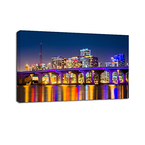 Tableaux Posters Et Arts Décoratifs Moderne Ville Pont Paysage Nocturne Peinture sur Toile Peinture Toile Peinture Murale Art Tableau pour Salon Decoration Œuvre 40X60Cm X1 sans Cadre Cover