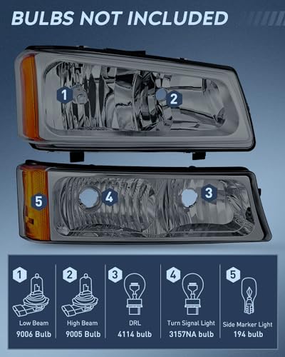 Image of Nilight Headlight Assembly for 2003 2004 2005 2006 Chevy Silverado Avalanche 1500 1500HD 2500 2500HD 3500 Chevrolet Pickup Replacement Headlamp Housing Bumper Lamp Set