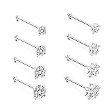 FIASASO 8 Pcs 20G 925 Sterling Silver Nose Rings Studs for Women Round CZ Square CZ 1.5mm 2mm 2.5mm
