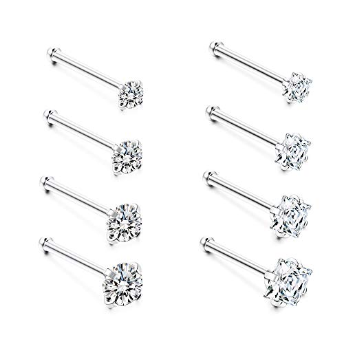 Fiasaso 8 Pcs 20G 925 Sterling Silver Nose Rings Studs For Women Round Cz Square Cz 1.5Mm 2Mm 2.5Mm 3Mm Nose Piercings Body Jewelry #TOP3