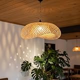 BARCELONA LED Lámpara Colgante de Mimbre Artesanal Grande, Estilo Natural, Nórdico, Japonés y Rústico, Imitación Piedra, Industrial y Clásico, Luz E27 Regulable para Salón y Dormitorio