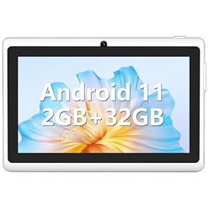 Android Tablet 7 Inch, Android 11 Tablet, 2+4GB RAM 32GB ROM, Quad-Core Processor, Dual Camera, WiFi, 3.5mm Earphone Jack, FM Bluetooth, 128GB Expand, GMS Certified Tablet – White