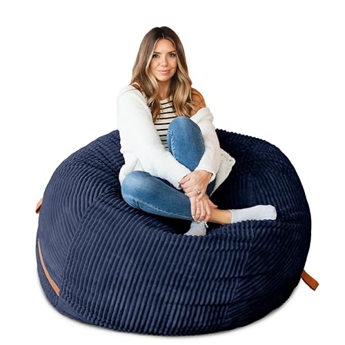 Image of Big Joe Fuf 5Ft Foam Bean Bag Chair for Adults and Teens, Ideal for Bedroom and Living Room, Midnight Blue, Corded Plush, 5 feet Big