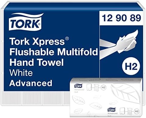 Tork Xpress Flushable Multifold Hand Towels 129089 - H2 Advanced Folded Paper Towels for Dispenser - Absorbent, Tear Resistant, 2-Ply, White - 21 x 200 Sheets