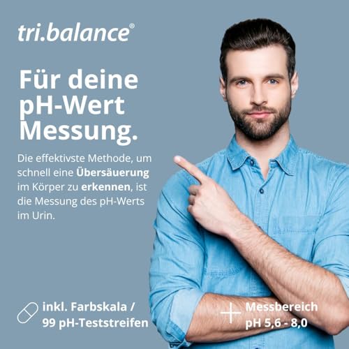 tri.balance pH-Teststreifen 99 Stück – 1er Pack I Messbereich 5,6-8,0 pH I pH-Wert Messung im Urin - Wasser I Kontrolle des Säure-Basen-Stottwechsel