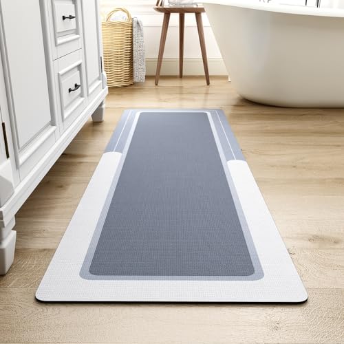 Image of MontVoo-Bath Mat Rug Long Non Slip Super Absorbent Bathroom Runner Stain Resistant Quick Dry Thin Bathroom Mat Fit Under Door-24 inchx70 inch,Blue