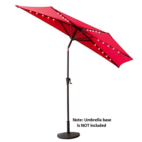 Flame&Shade 9 Ft Half Round Solar Powered Outdoor Market Patio Table Umbrella For Wall Balcony With Led Lights And Tilt, Red #TOP4