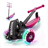 Scooter, Heavy-Duty Metal Frame 3-Wheel Scooter, 3-Speed Height Adjustable, LED...