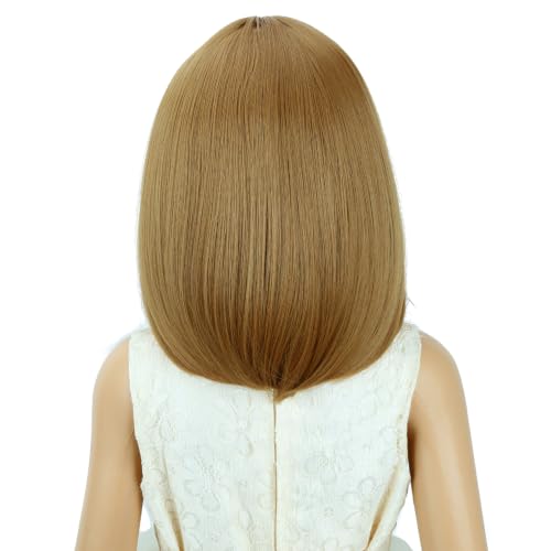 Image of Kids Blonde Wig Girls Strawberry Blonde Bob Wig Child Short Bob Wig Middle Part Wig for Kids Synthetic Wigs with Wig Cap