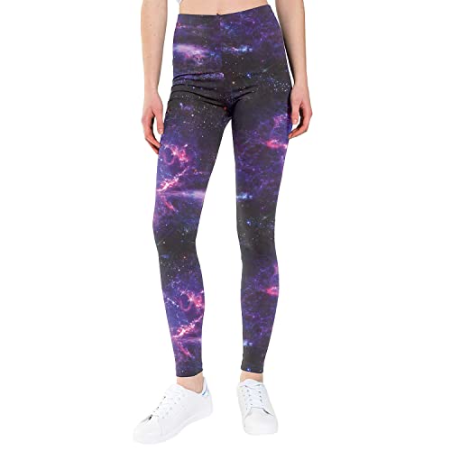 JESKIDS Girls Prints Leggings Casual Yoga Pants Tights Trousers for Kids in 4t to 13 Years 8-9 Years Purple Cosmic
